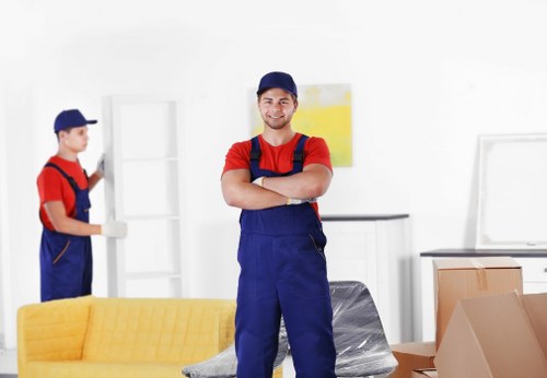 Office removals team preparing equipment in St Johns Wood