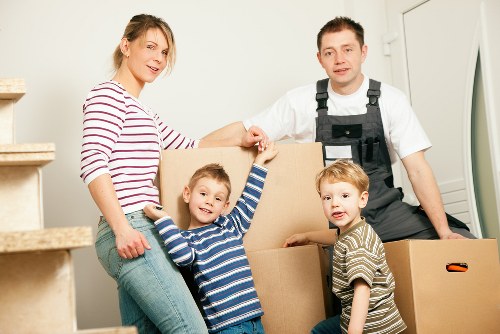 Packed moving boxes and household items ready for delivery to a new flat in St Johns Wood